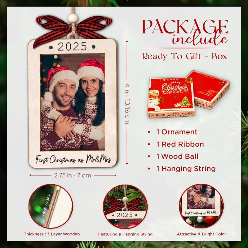 Hangwoous First Christmas As Mr And Mrs 2025 Picture Frame Ornament - Wedding Gifts for Newlyweds - First Christmas Married Ornament 2025 - Newlyweds Gifts For Couples - Mr And Mrs Wedding Gift - Portrait Frame - Image 2